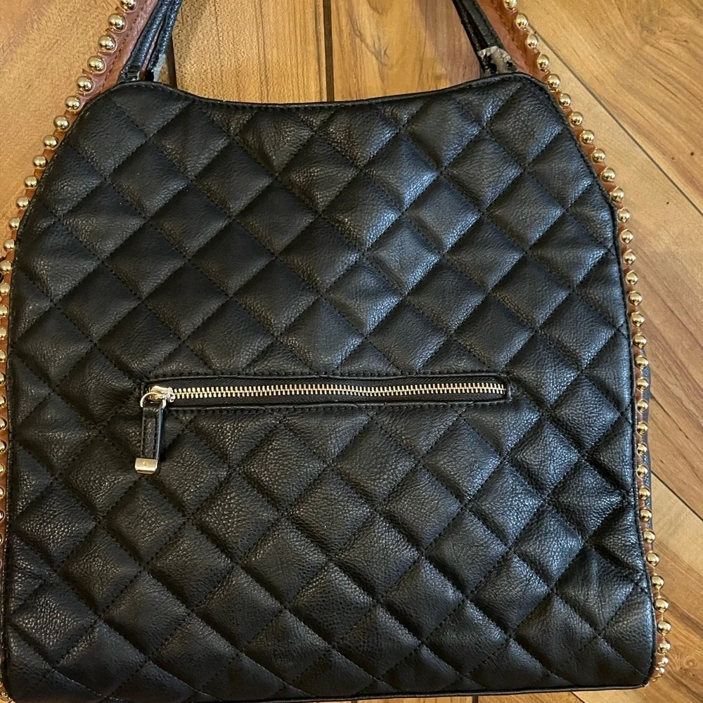 Big Buddha Grayson Black Quilted Faux Leather Hobo Bag